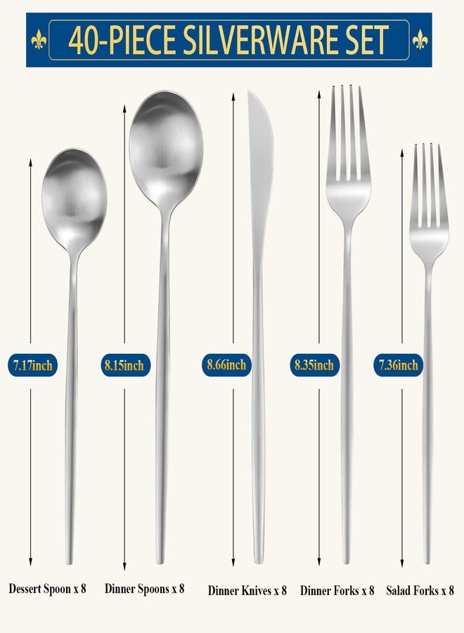 ROMAWARE Silverware Set for 8, 40 Piece Flatware Set, Cutlery Tableware set Include Spoons And Forks Set, Stainless Steel Utensil Set, Matte polished Finish, Dishwasher Safe - Image 2